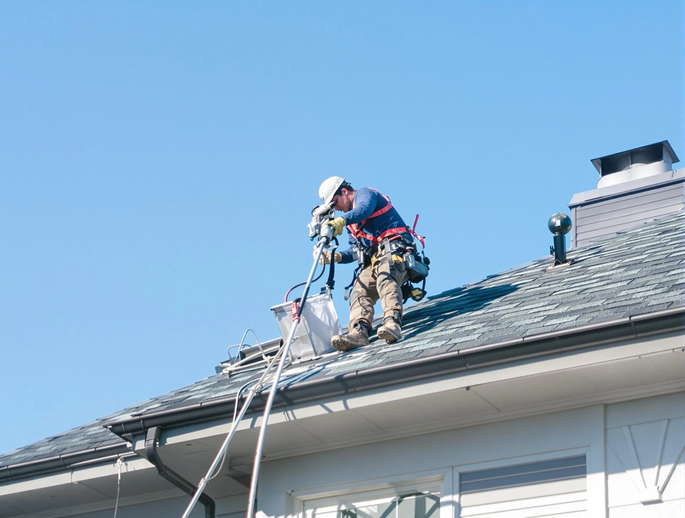El Cerro Mission Dryer Vent Cleaning certified technician cleaning a roof-mounted dryer vent system in El Cerro Mission
