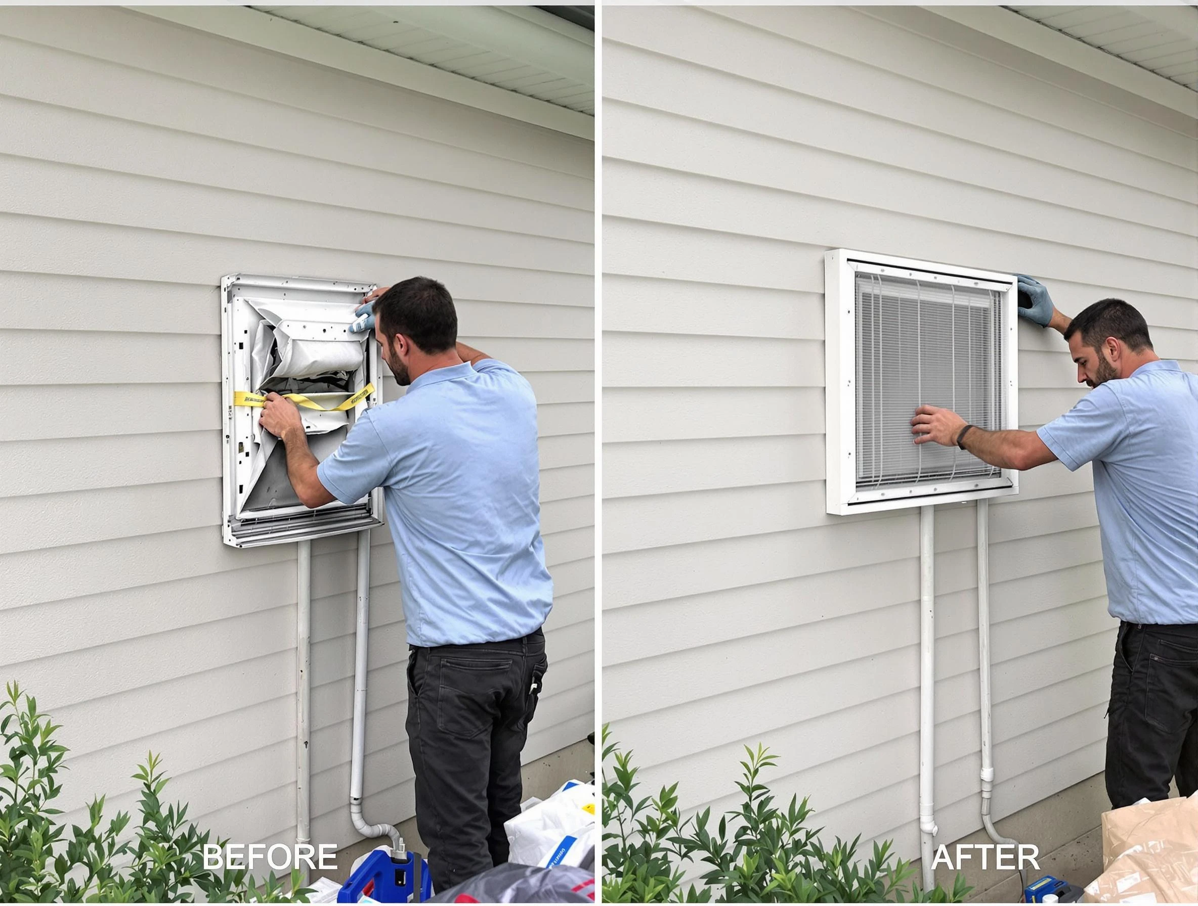El Cerro Mission Dryer Vent Cleaning technician installing high-quality dryer vent cover at a residential property in El Cerro Mission